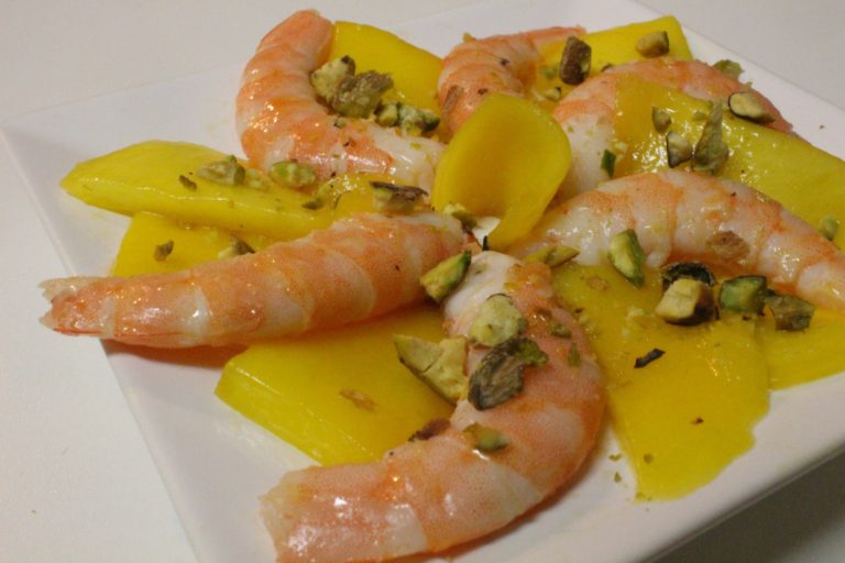 carpaccio mangue crevettes pistache