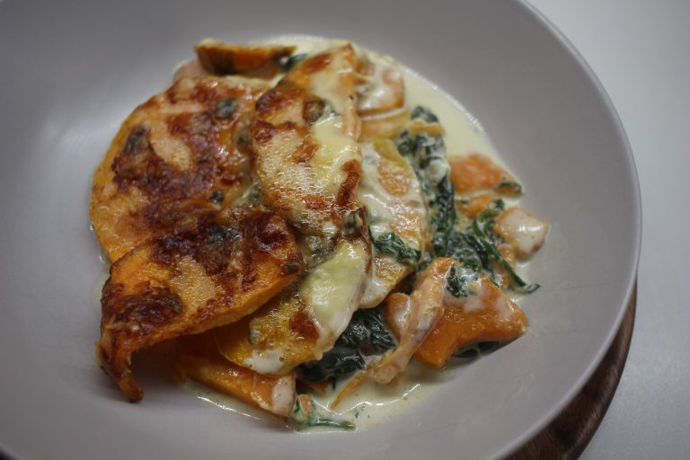 gratin de patate douce et épinards